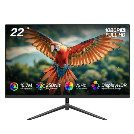 22 inch Computer Monitor FHD 1080P 75Hz with HDMI VGA Ports LED Monitor Ultra Thin Bezel/Eye Care/Ergonomic Tilt for PC
