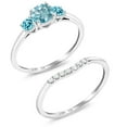thumbnail image 2 of Gem Stone King 10K White Gold Blue Zircon and Swiss Blue Topaz and White Lab Grown Diamond 3-Stone Bridal Engagement Wedding Ring Set for Women (1.22 Cttw, Gemstone , Round 5MM, Size 8), 2 of 5