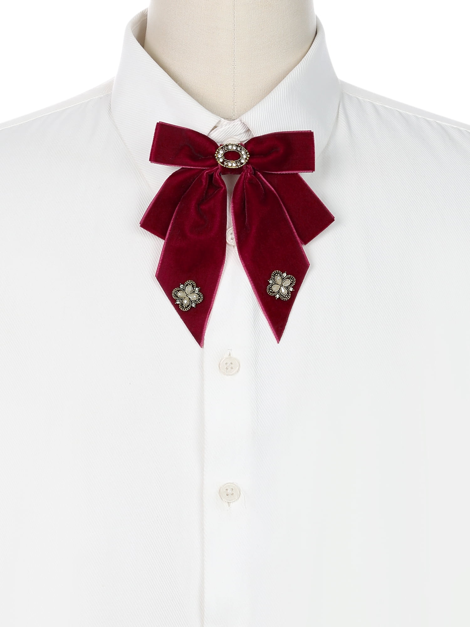 DARING DIVA Women's Velvet Alloy Rhinestone Pre-Tied Bow Tie Red