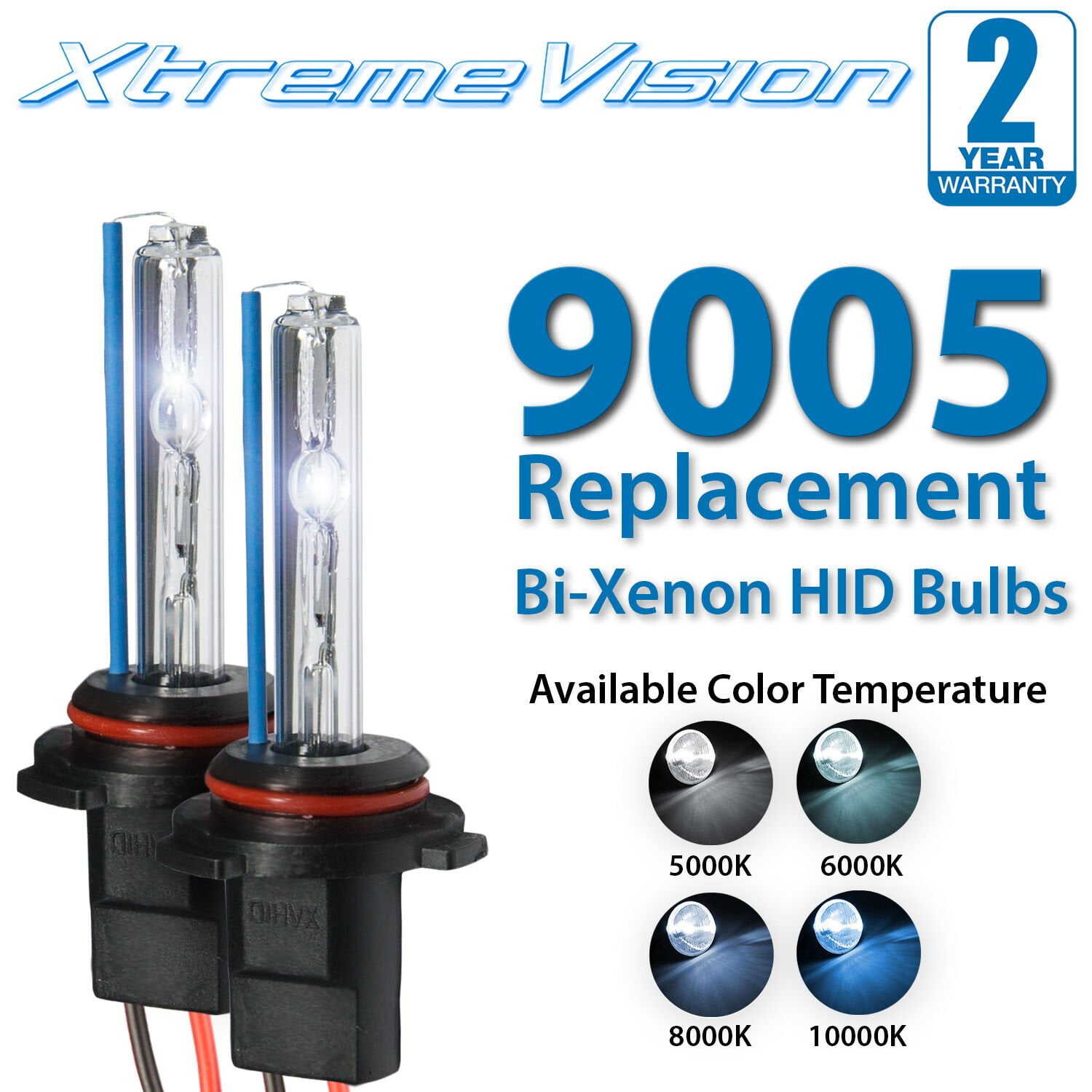 Dark Blue 1 Pair - 2 Year Warranty H1 10000K XtremeVision HID Xenon Replacement Bulbs 