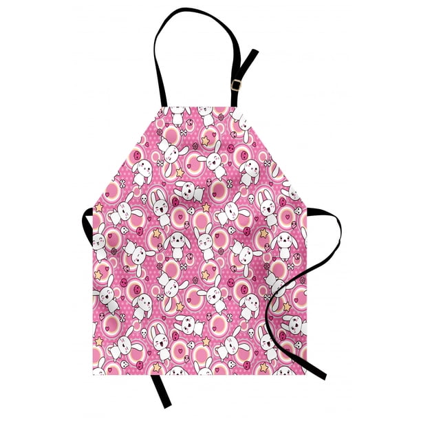 Anime Apron Funny Kawaii Illustration with Rabbits Funky Cute Animals