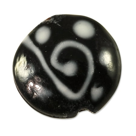 - Lampwork Glass Black Lentil Bead with White Swirl 19mm (Package of 1 Bead)