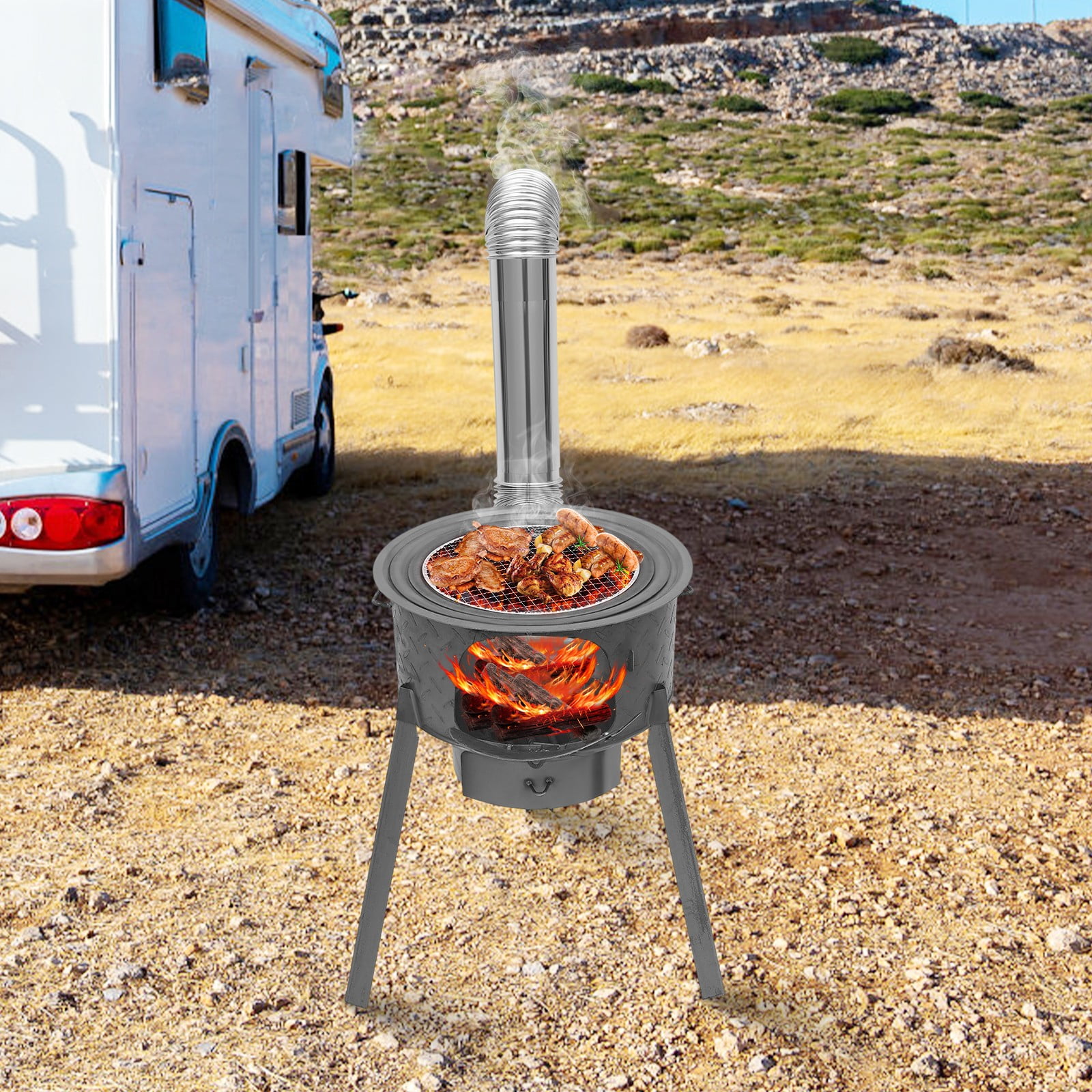 ToppiJoy Multifunction Wood Burning Stove with Grill Rack, Camping Wood Stove Hold up 220.46lbs, Portable Wood Stove for Camping 19.68in Height