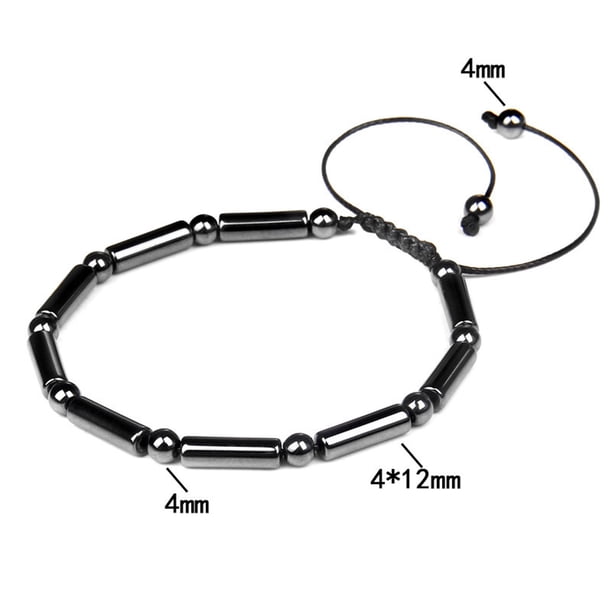 Pulsera magnética de piedra biliar negra, piedra energética para la salud, pulsera tejida retro