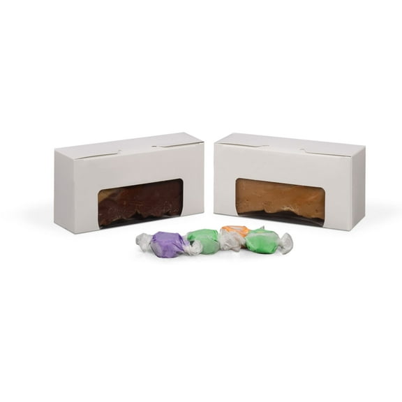 GoGoPak MADE IN USA-50 Boxes - Fillable (empty) 1/2 lb. White Candy & Fudge Boxes with Windows - 5-1/2" x 2-3/4" x 1-3/4" - Food Safe