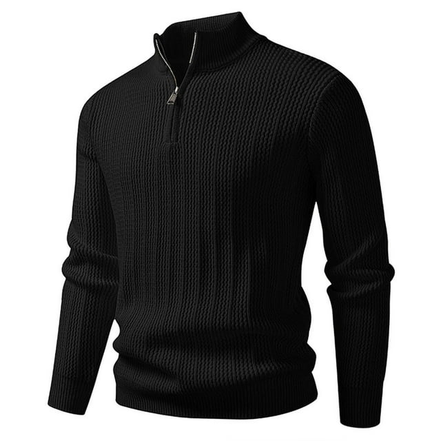 Mens Base Layer, Men's Autumn & Winter Fashionable Solid Color Half-Zip Stand-Up Collar Elastic Knitted Sweater, Stand-Up Collar Sweater, Knit Sweater Men