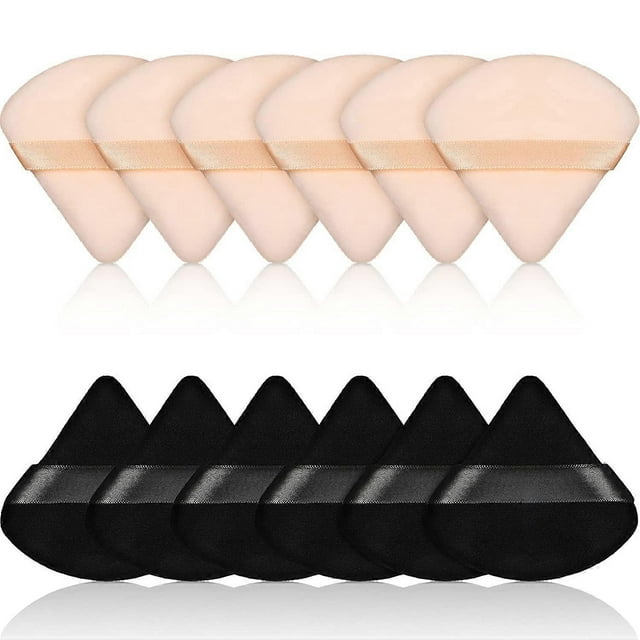 12 Pieces Powder Puff Face Triangle Makeup Puff for Loose Powder Soft Body Cosmetic Foundation Sponge Mineral Powder Wet Dry Makeup Tool (Black, Nude