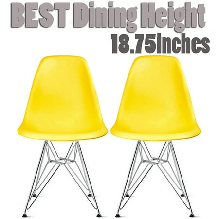2xhome Set Of 2 Yellow Desk Chair Mid Century Modern Plastic Molded Shell Embled Chairs Chrome Wire Metal Eiffel Side Armless No Arms Dsw For Work