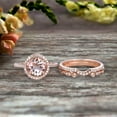 thumbnail image 5 of Milgrain Trio Set 2.75 Carat Morganite 10k Rose Gold Wedding Set 6mm Round Cut Antique Art Deco Stacking Matching Band Anniversary gift Glaring, 5 of 6