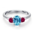 thumbnail image 3 of Gem Stone King 925 Sterling Silver Swiss Blue Topaz and Red Created Ruby Engagement Ring for Women | 1.50 Cttw | Oval Checkerboard 7X5MM | Gemstone November Birthstone | Size 8, 3 of 6