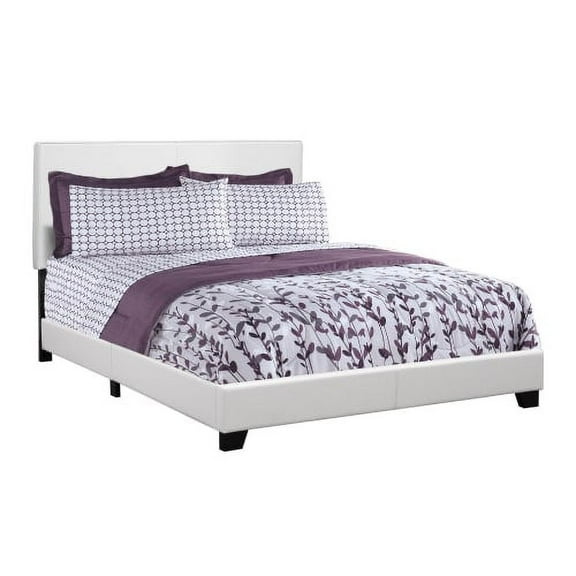Monarch Queen White Faux Leather Bed