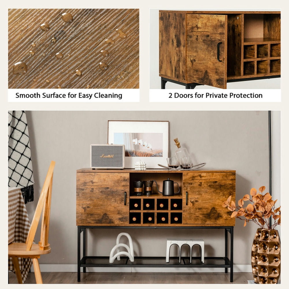Finihen Kitchen Storage Cabinet, Buffet Sideboard, Industrial Kitchen Buffet Sideboard with Wine Rack and 2 Doors, for Dining Room, Kitchen, Living Room, Rustic Brown Finihen Kitchen Storage Cabinet, Buffet Sideboard, Industrial Kitchen Buffet Sideboard with Wine Rack and 2 Doors, for Dining Room, Kitchen, Living Room, Rustic Brown