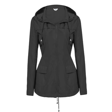 Black Long Sleeve Hooded Raincoat for women, Leisure Hoodie Rain Coats for Travel / Outdoor, LightWeight Waterproof Jacket Tops for Women,