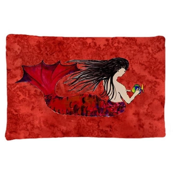 Black Haired Mermaid On Red Fabric Standard Pillowcase