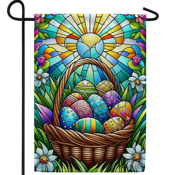 America Forever Easter Basket Garden Flag 12.5 x18 inch Double Sided Floral Flowers Egg Hunt Glass Style Sunrise Small Spring Holiday Seasonal Easter Day Flags for Outdoor Yard Lawn Decoration
