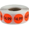 thumbnail image 1 of Fluorescent Red $4.99 Pricing Stickers | 0.75" Inch Round | 500 Pack, 1 of 1