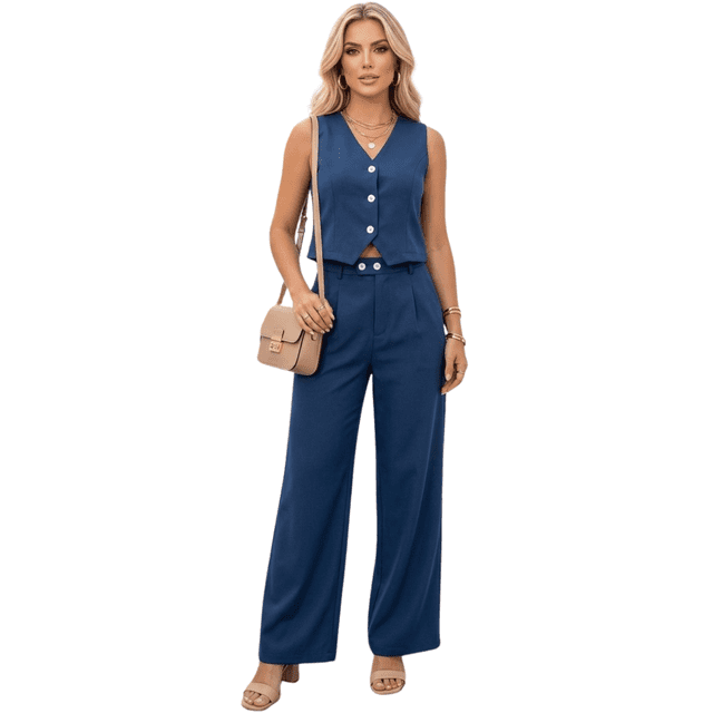 Conjunto Casual Chic 2 Piezas Chaleco Moderno y Pantalón Recto con Detalle Lateral para Mujer