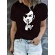 thumbnail image 1 of 1pc Fashionable "Man Shutting Mouth" Print T-Shirt for Women, Casual Crew Neck Short Sleeve Tee, Cotton 95% Spandex 5% Knit Fabric, Medium Stretch, all-Season Comfort Fit Top, 1 of 5