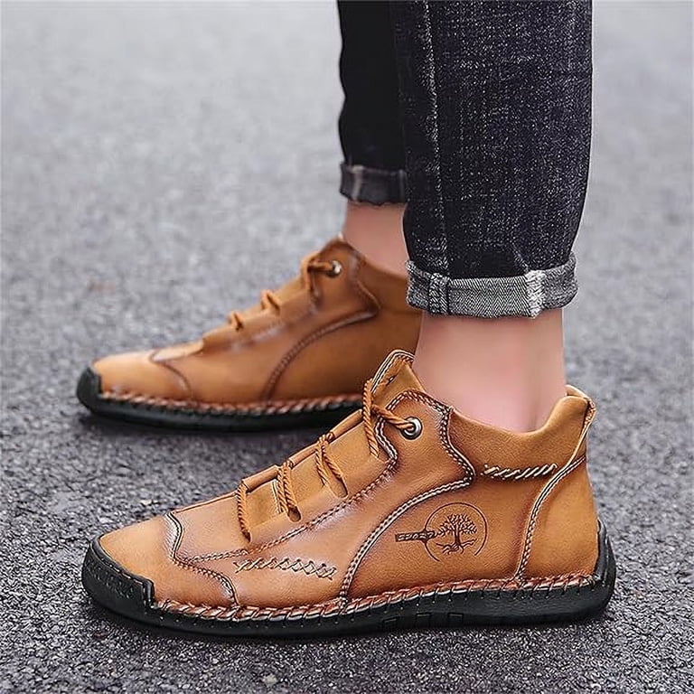 Mens Hand Stitching Leather Lace Up Ankle Boots Casual  display picture 3