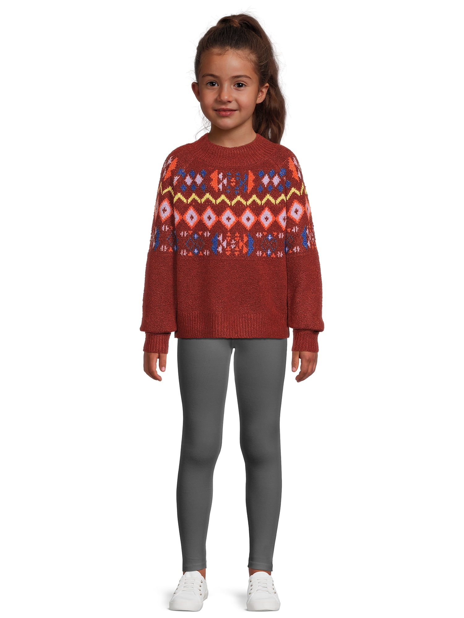Nik and Leksi Girls Mock Neck Jacquard Pullover, Sizes 4-16