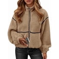thumbnail image 3 of Women Coat Casual Lapel Full Zip Fleece Jacket Long Sleeve Oversized Warm Winter Outwear with Pockets Khaki XL, 3 of 7