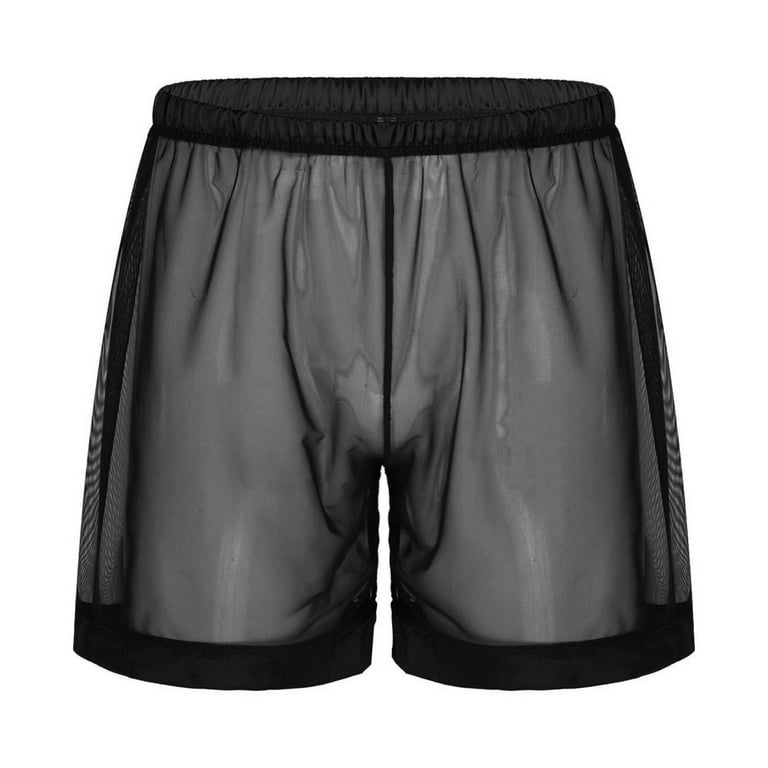 Black Men'S Underwear Boxer Briefs Mesh Breathable Underpants Mens Shorts  See Through With Large Split Pants