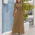 thumbnail image 4 of Striped Print Dress Orange and Black Line Korean Fashion Boho Beach Dresses Women Long-Sleeve High Waist Sexy Long Maxi Dress, 4 of 5