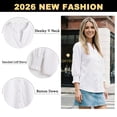 thumbnail image 5 of VDJ Womens Shirts Dressy Casual White Button Down Blouses Solid Color 3/4 Sleeve Lightweight Business Work Tops Size S, 5 of 12