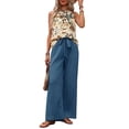 thumbnail image 1 of Conjuntos de Verano de 2 Piezas para Mujer: Top Corto Sin Mangas, Pantalones Anchos y Sueltos, Conjuntos A Juego para Vacaciones. Azul XL, 1 of 9