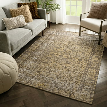 Well Woven Lano Yellow Abstract Distressd Area Rug 5x7 (5'3" x 7'3")