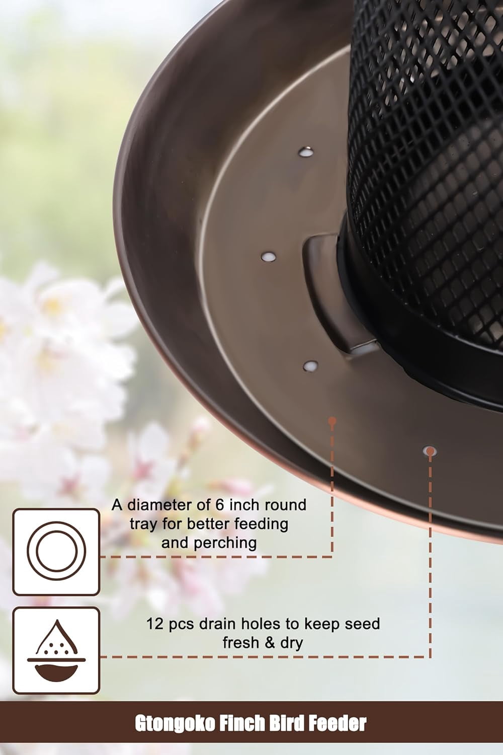 Finch Bird Feeders for Outdoors 2.5 LB Capacity Squirrel Proof Metal Mesh Tube Bird Feeders Thistle & Nyjer Seed Hanging Feeder, Copper, 1 Pack