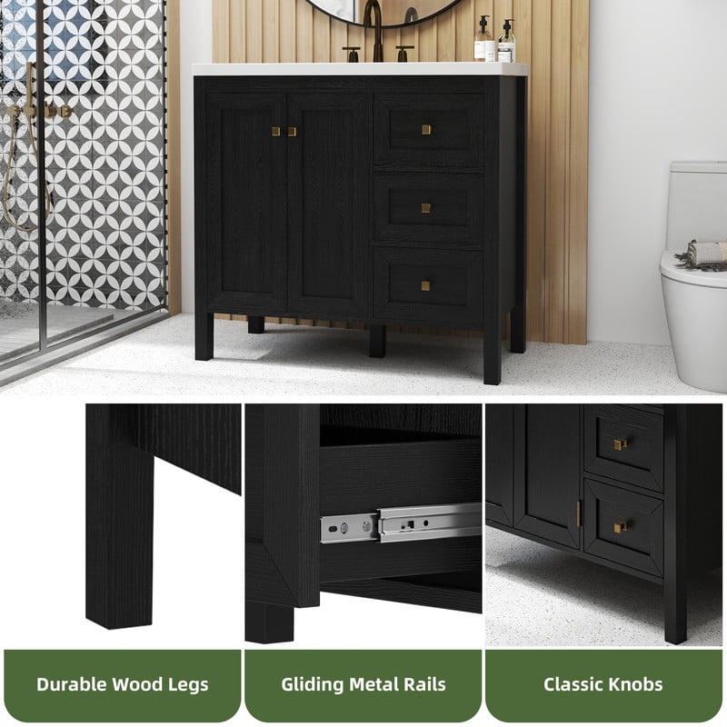 Uforic 36'' Modern Bathroom Vanity with Sink Combo, Freestanding Bathroom Storage Cabinet with Drawers & Doors, Black