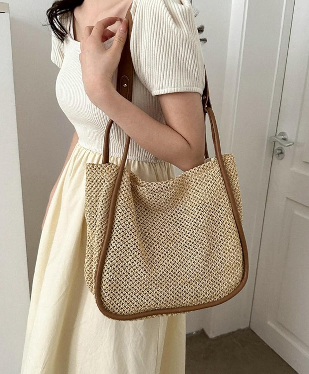 Zhengup Beach Bags for Women Crochet Woven Tote Bag Large Travel Shoulder Handbag Bag Beach Purse Mesh Hollow
