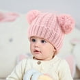 thumbnail image 4 of Generic Baby Girls Hats Caps Little Boy Hats Children's Hat Double Ball Children's Knitted Pullover Hat Solid Color Warm Babys Wool Hat Outwear Boys Girl Unisex Durable(,Pink), 4 of 5