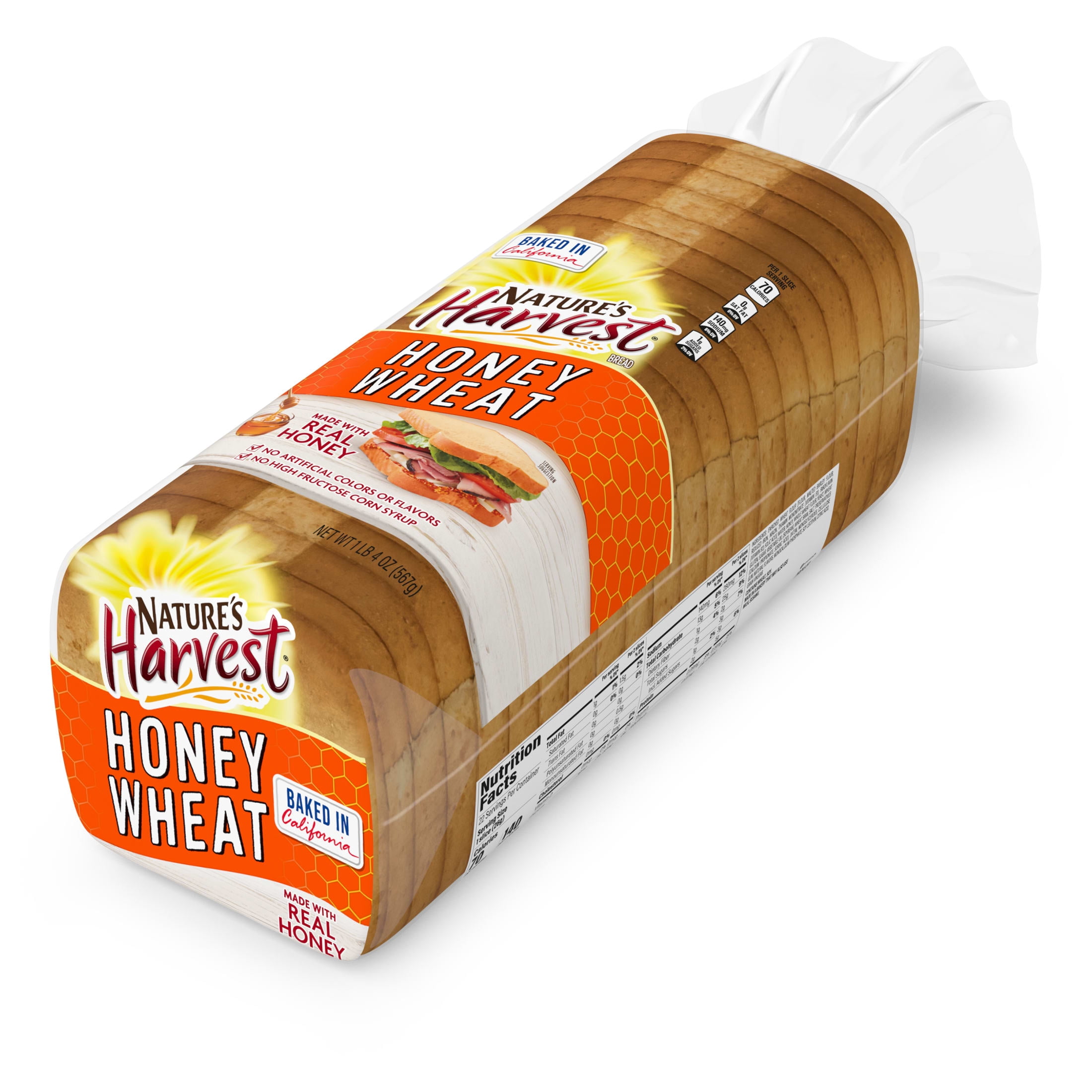 Nature's Harvest Honey Wheat Bread, 20 oz, White Bread, Bag