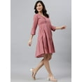 thumbnail image 4 of Janasya Summer V-Neck 3/4 Sleeve Solid Coral Pink Cotton Flared Midi Dress For Women, 4 of 7