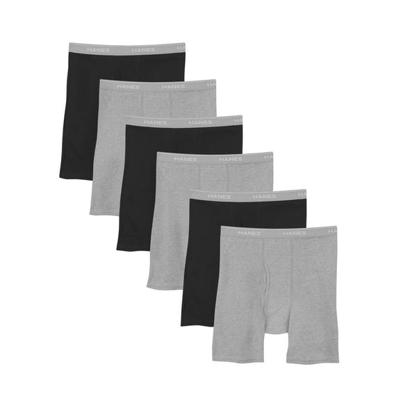 Hanes Mens Tagless Boxer Briefs 6-Pack, L, Assorted