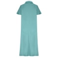 thumbnail image 5 of Danhjin Women's Summer Short Sleeve Linen Flowy V Neck Dress Casual Loose A-Line Midi Long Beach With Hem Dress Vacation Outfits Wrinkle-Free, 5 of 6