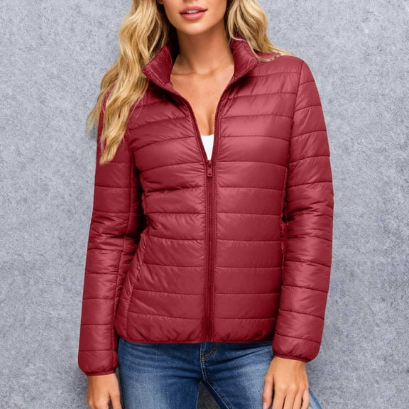 Karight Women Full Zip Puffer Coat,Lightweight Water-Resistant Puffer Jacket Coats Oversized Winter Warm Coats