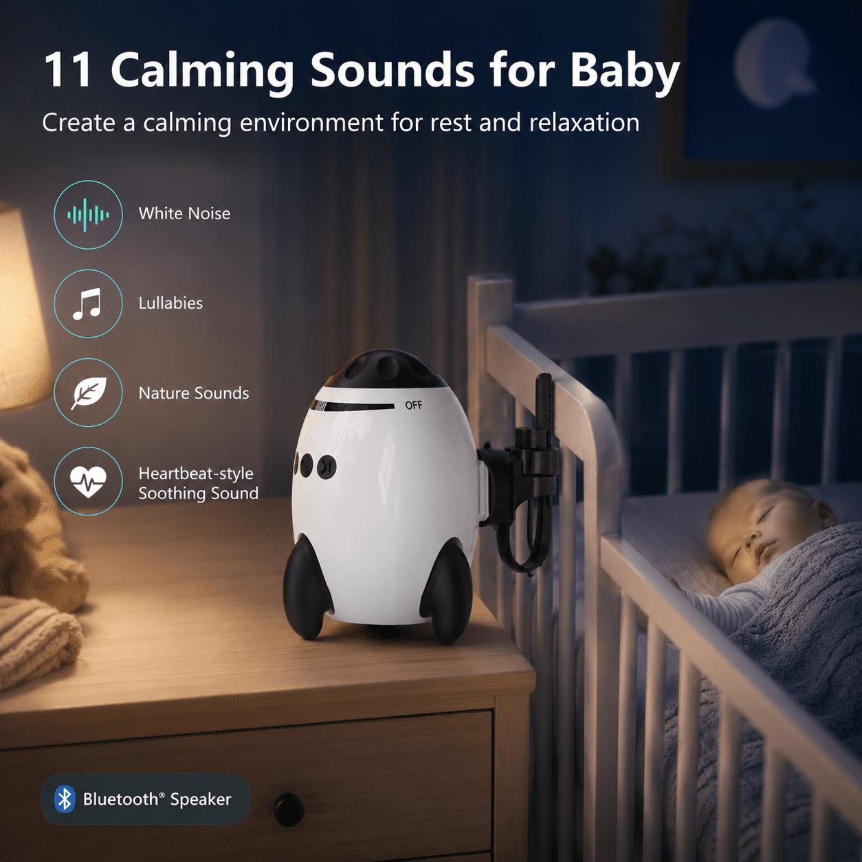 JDMEOPD Baby Stroller Rocker, Black Clip-On Vibrating Soother with Bluetooth Speaker and 11 Sounds for Stroller and Pram