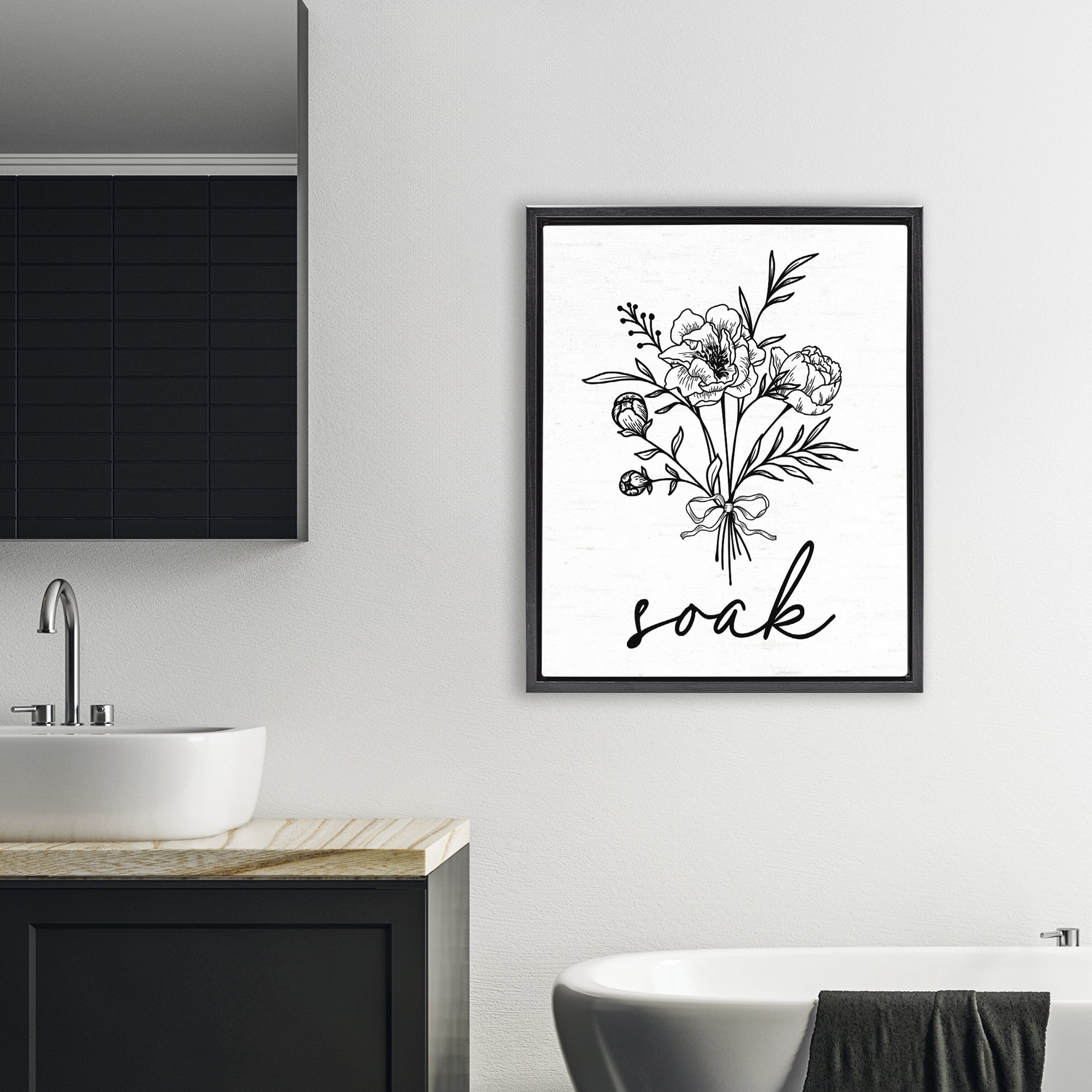 Bathroom Herb Soak Black Framed Floater Canvas Wall Art, design by Lettered and Lined
