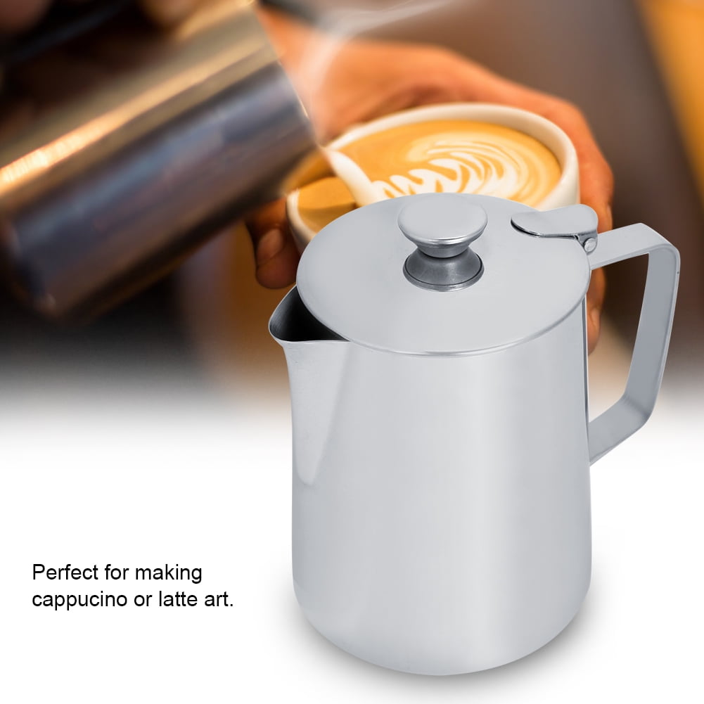 LYUMO Stainless Steel Milk Frothing Pitcher Coffee Cup with Cover for