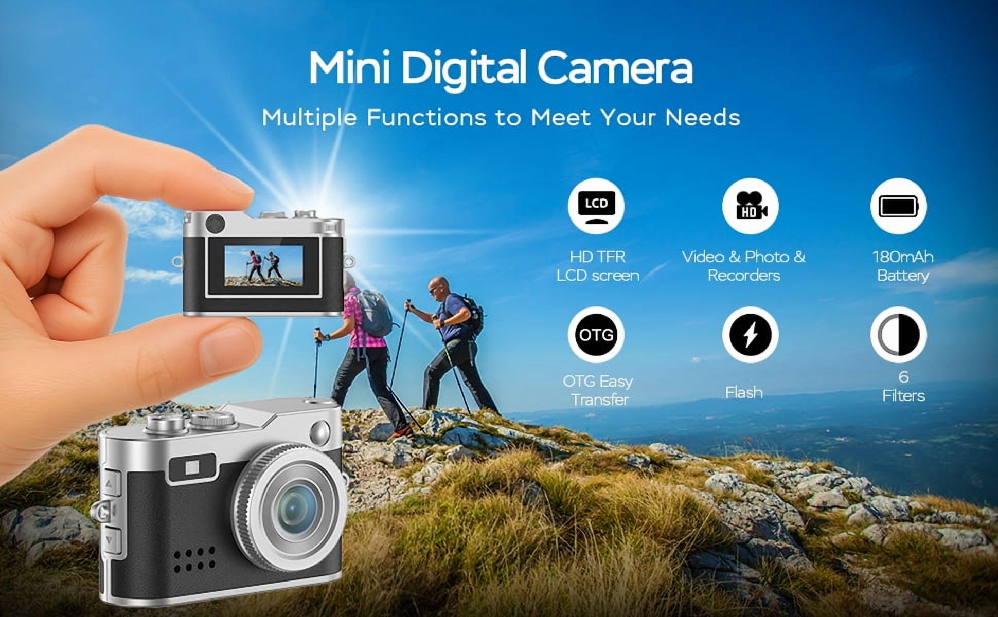 Mini Digital Camera,0.96" Small Keychain Camera,1080P Tiny Camera with 32GB Card, Fill-in light,Landyard,USB Cable for Travel, Concert, Study Recording, Gift for Kids Black