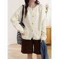 thumbnail image 5 of Women'S Long Sleeve Crew Neck Chunky Oversized Button Up Cute Cardigan Fall Trendy Sweaters Clothes Cream White One size, 5 of 8