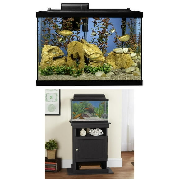 Bundle & Save! Tetra 20 Gallon Complete Glass Aquarium Tank Kit, with  filter, heater, LED light and plants   Ameriwood Home Flipper 10/20 Gallon Aquarium Stand, Black Oak
