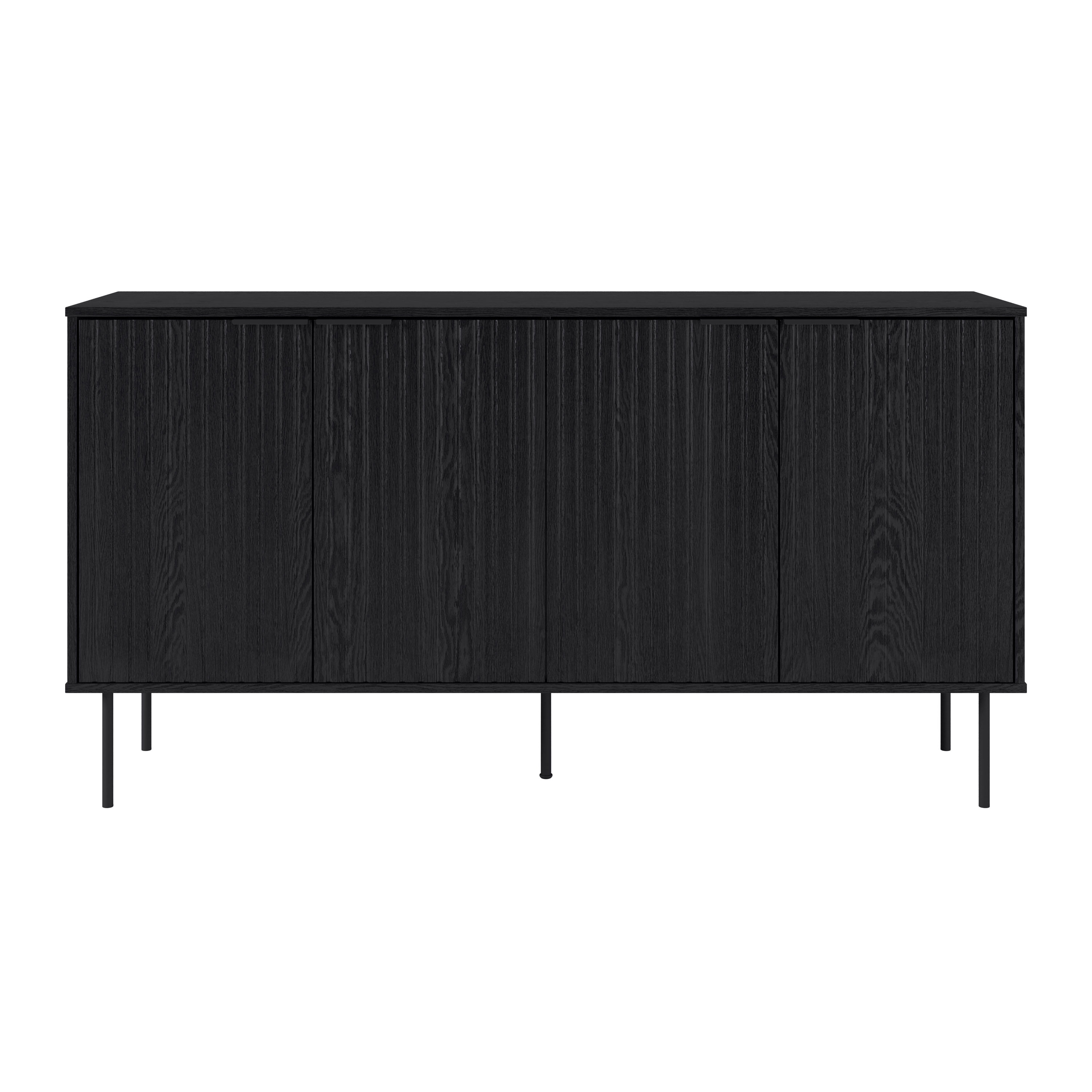 CorLiving Lysander Engineered Wood Fluted Sideboard with 4 Doors and 4 Shelves, Black