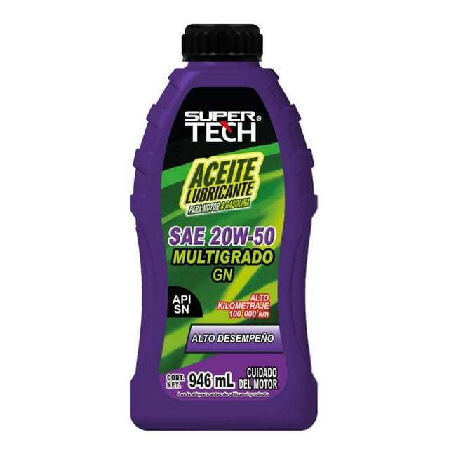 Aceite para Automóvil Super Tech Alto Kilometraje 20w50 de 946 ml.