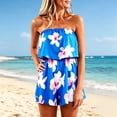 thumbnail image 2 of VNKIDY Womens Strapless Tube Top Ruffle Overlay Floral Print Elastic Waist Loose Fit Short Jumpsuit Lightweight Breathable Summer Beach Vacation Casual Romper For Ladies XXL, 2 of 4