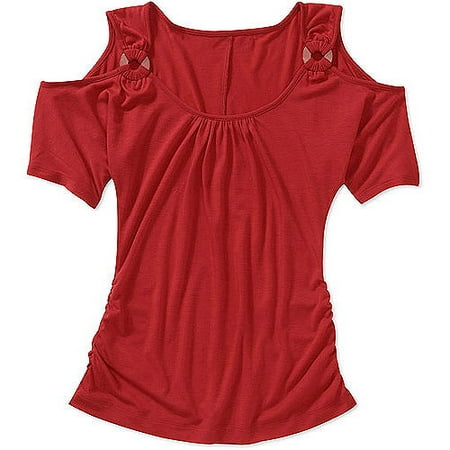 Susie Rose Juniors Plus Cold Shoulder Top with Ring Trim