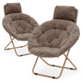 thumbnail image 3 of Magshion 2 Pack Saucer Chair with Pillow, Faux Fur Folding Accent Chair with Metal Frame, Lounge Moon Chair for Bedroom Living Room, Light Brown, 3 of 11